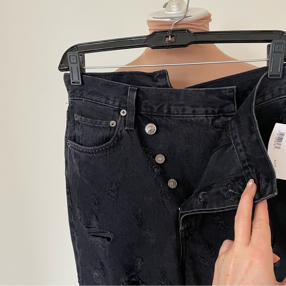 AGOLDE Feverish Black Distressed High Rise Criss Cross Straight Leg Jeans NWT 27 - Picture 9 of 12